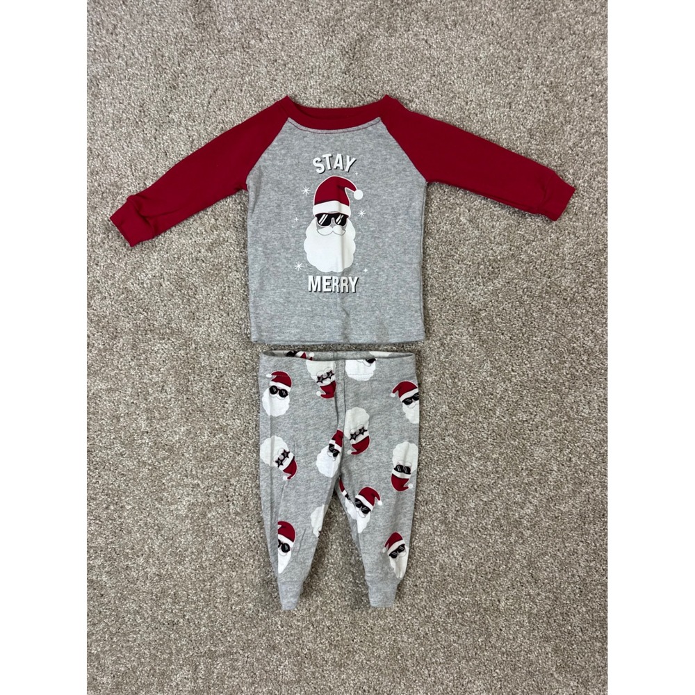 The Childrens Place Baby Boys Stay Merry Santa Pajama Set Gray Red 3-6M